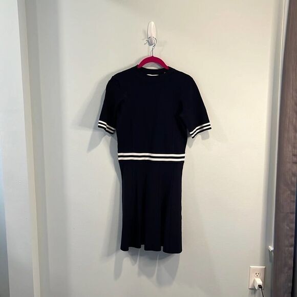 Sandro navy, blue and white “Rayana” high neck dress by 3/L - Picture 3 of 5